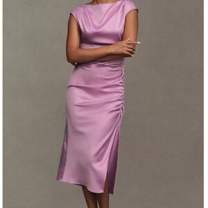 Anthropologie Lilac Satin Midi Dress